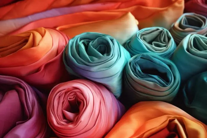 A bundle of colorful polyester silk fabrics