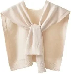 Cream sleeveless sweater with a draped collar tied at the front, showcasing unique sweater styles for modern fashion.